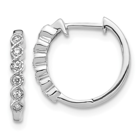 14k White Gold Diamond Hinged Hoop Earrings - Picture 1 of 4